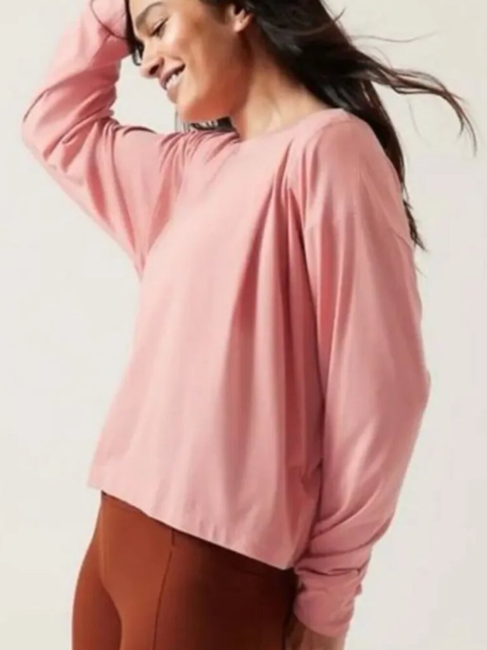 Athleta Pink Long Sleeve Elemental Top Cropped Shirt Medium